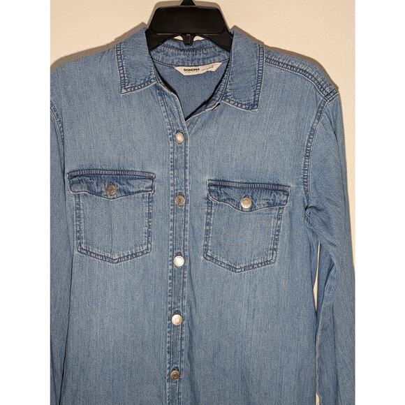 Women's Sonoma Premium Denim Tie Waist Button Down Shirt Dress Size S - Picture 3 of 7